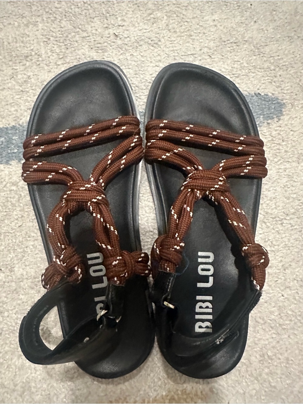 Anthropologie Bibi Lou Rope Slingback Sandals with Cushioned Black Footbed 38
